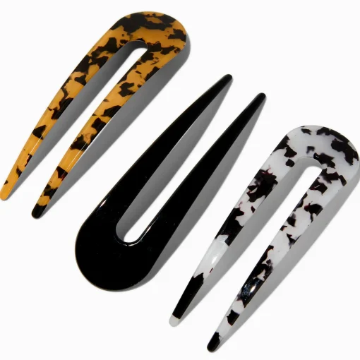 Black & Tortoiseshell U-Shaped Hair Pins - 3 Pack