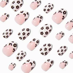 Black & White Daisy French Tip Stiletto Press On Faux Nail Set - 24 Pack