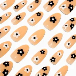 Black & White Daisy Stiletto Vegan Faux Nail Set - 24 Pack