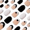 Black & White Hearts Round Vegan Press On Faux Nail Set - 24 Pack