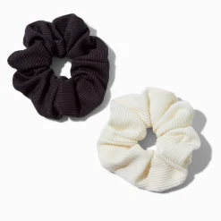 Black & White Ribbed Hair Scrunchies - 2 Pack