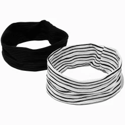 Black & White Striped Flat Headwrap - 2 Pack