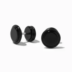 Black Button Faux Ear Plug Earrings