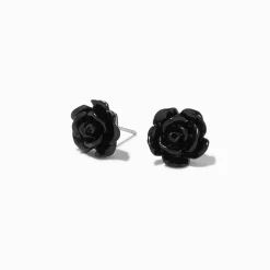 Black Carved Rose Stud Earrings