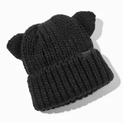 Black Cat Knit Beanie Hat