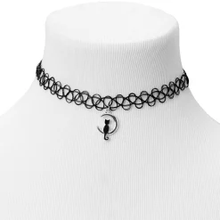 Black Cat Mood Tattoo Choker Necklace