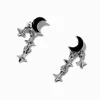 Black Crescent Moon & Stars Silver-tone Drop Earrings