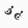 Black Crescent Moon Star 1" Drop Earrings