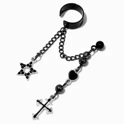 Black Cross Dangling Connector Earrings