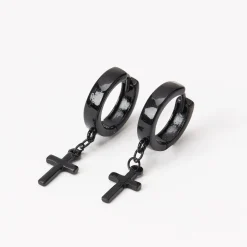 Black Cross 15mm Huggie Hoop Earrings