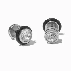 Black Crystal Button Faux Ear Plug Earrings