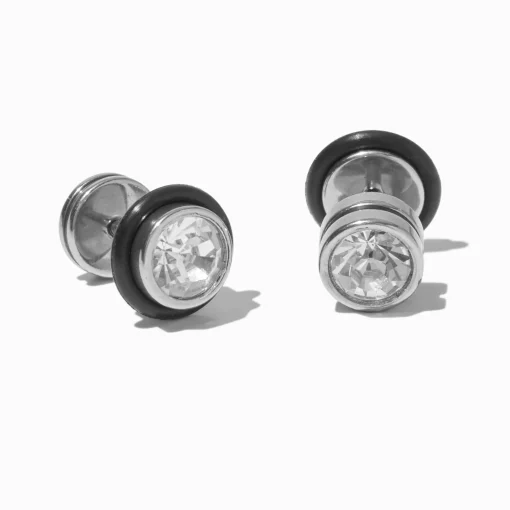 Black Crystal Button Faux Ear Plug Earrings