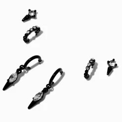 Black Crystal Drip Earring Stackables Set - 3 Pack