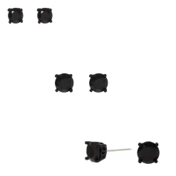 Black Cubic Zirconia 4mm, 5mm, & 6mm Round Stud Earrings - 3 Pack