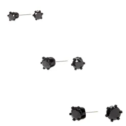 Black Cubic Zirconia 3mm, 4mm, & 5mm Round Stud Earrings - 3 Pack