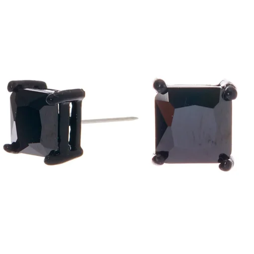 Black Cubic Zirconia 7mm Square Stud Earrings