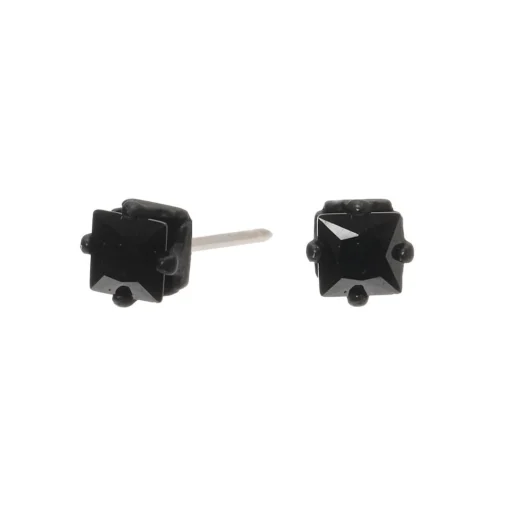 Black Cubic Zirconia 4mm Square Stud Earrings