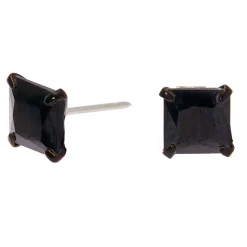 Black Cubic Zirconia 6mm Square Stud Earrings