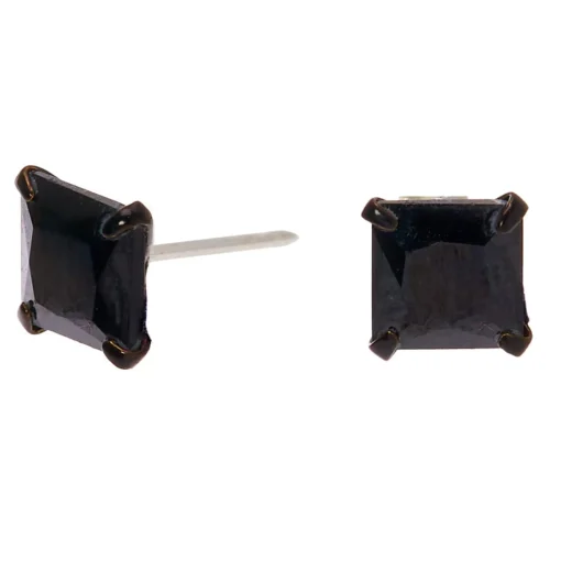 Black Cubic Zirconia 6mm Square Stud Earrings