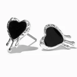 Black Drippy Heart Stud Earrings
