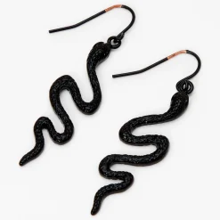 Black Embellished Snake Drop Earrings
