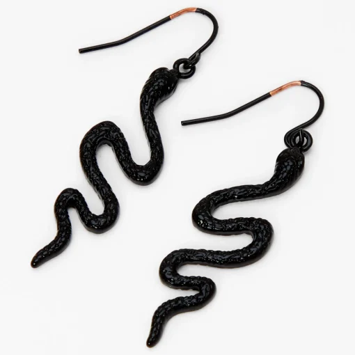 Black Embellished Snake Drop Earrings