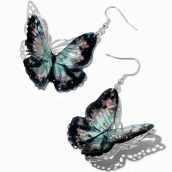 Black Filigree Butterfly 3D 2" Drop Earrings