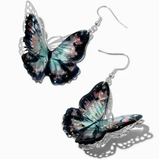 Black Filigree Butterfly 3D 2" Drop Earrings