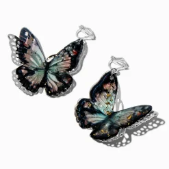 Black Filigree Butterfly 3D Clip-On Drop Earrings