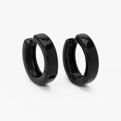 Black Flat 15mm Huggie Hoop Earrings