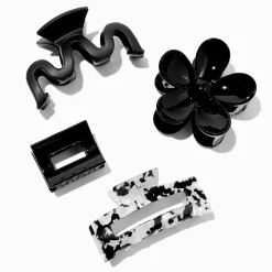 Black Flower Multi Hair Claw Set - 4 Pack
