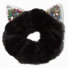 Black Furry Confetti Cat Ear Medium Hair Scrunchie