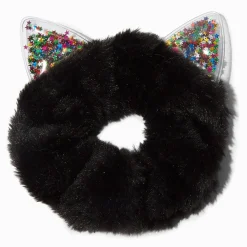 Black Furry Confetti Cat Ear Medium Hair Scrunchie