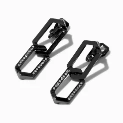 Black Geometric Chain Clip-On Drop Earrings