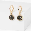 Black Happy Face 20mm Huggie Hoop Earrings
