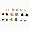 Black Heart & Clock Mixed Stud Earrings - 9 Pack
