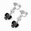 Black Heart & Pearl 1'' Clip-On Drop Earrings