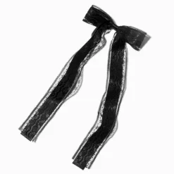Black Lace Satin Hair Bow Clip