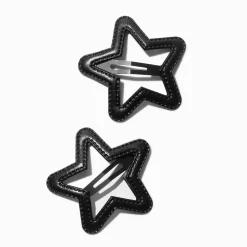 Black Leather Star Cut-Out Snap Hair Clips - 2 Pack