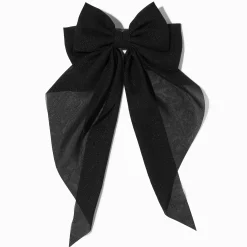 Black Long Tail Hair Bow Clip