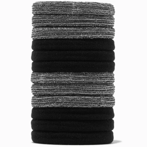 Black Lurex Rolled Hair Ties - 12 Pack