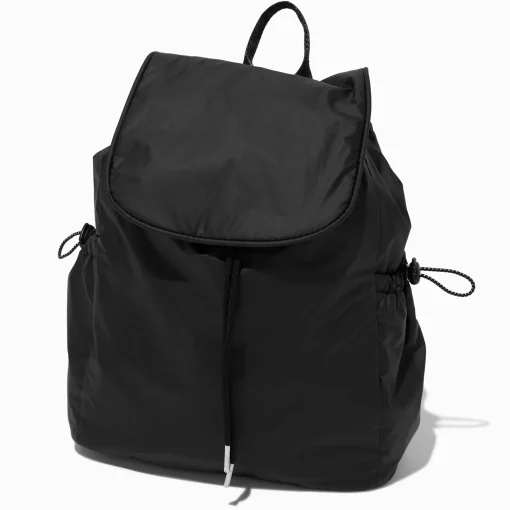 Black Nylon Flap Backpack