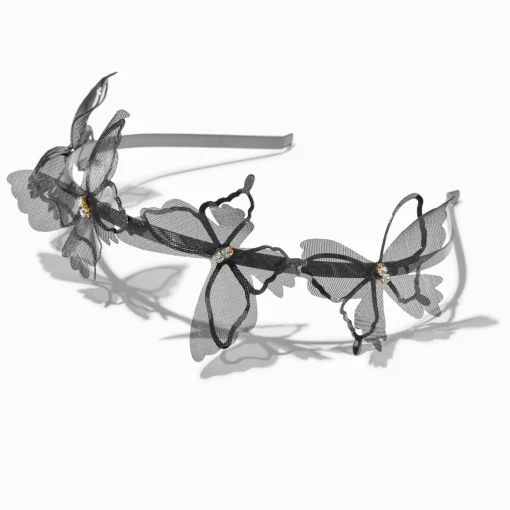 Black Organza Butterfly Double Row Headband