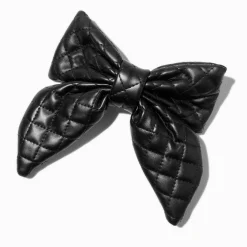 Black Puffy Quilted Hair Bow Clip