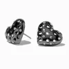 Black Puffy Rhinestone Heart Stud Earrings