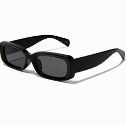 Black Puffy Slim Rectangle Sunglasses