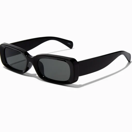 Black Puffy Slim Rectangle Sunglasses