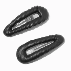 Black Puffy Snap Hair Clips - 2 Pack