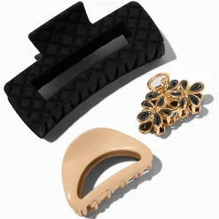 Black Quilted Mixed Hair Claws - 3 Pack