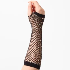 Black Rhinestone Fishnet Arm Warmers